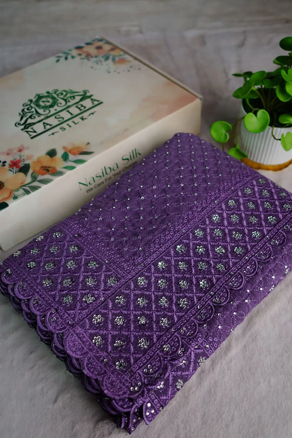 Lavender Silver Diamond Soft Chiffon Georgette Saree